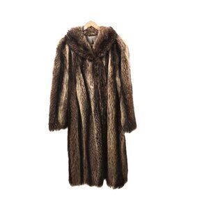 VTG Raccoon Fur Long Coat Shawl Collar Custom Made Statement Opera Mobwife Luxur
